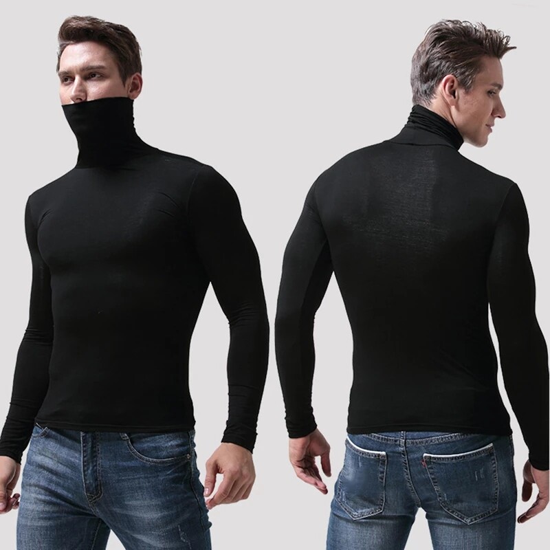 Men Mock Turtleneck T-Shirt Long Sleeve Pullover Seamless Undershirt Basic Tops
