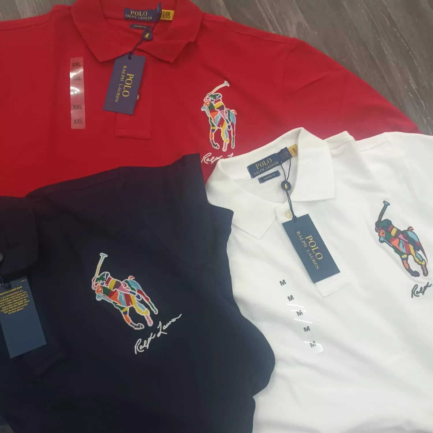 Polo Ralph Lauren Custom Fit Big Pony Mesh Polo Cotton Tshirts Navy color Medium