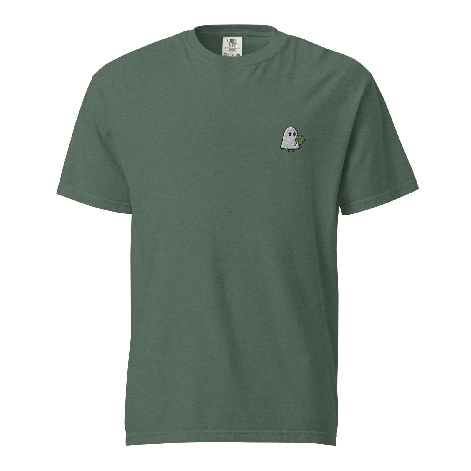 Cute Ghost Embroidered T-Shirt with Lucky Clover | Comfort Colors