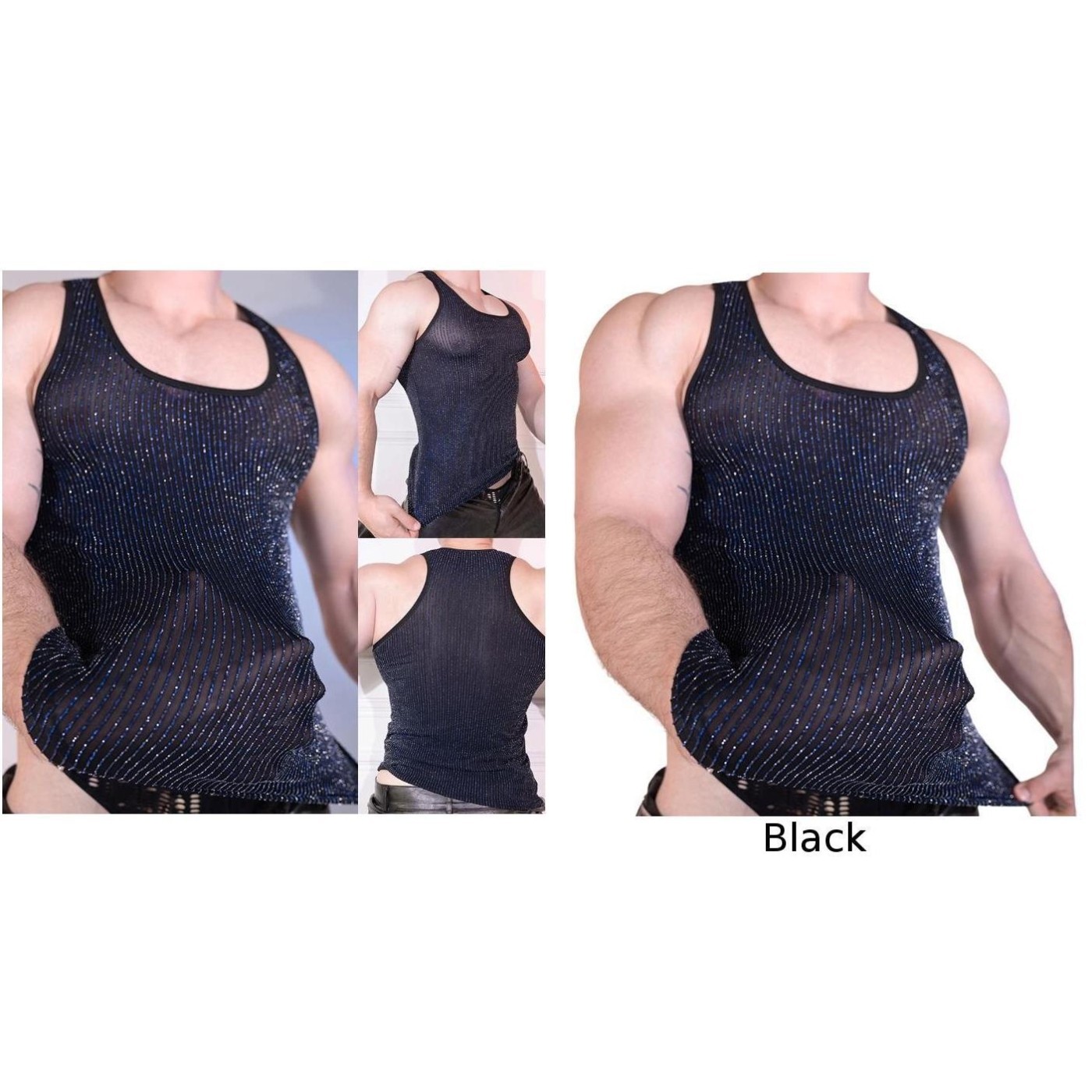 Streetwear Mesh Tank Top U Neck Shirt Stretchy Fit 80% Nylon 20% Spandex