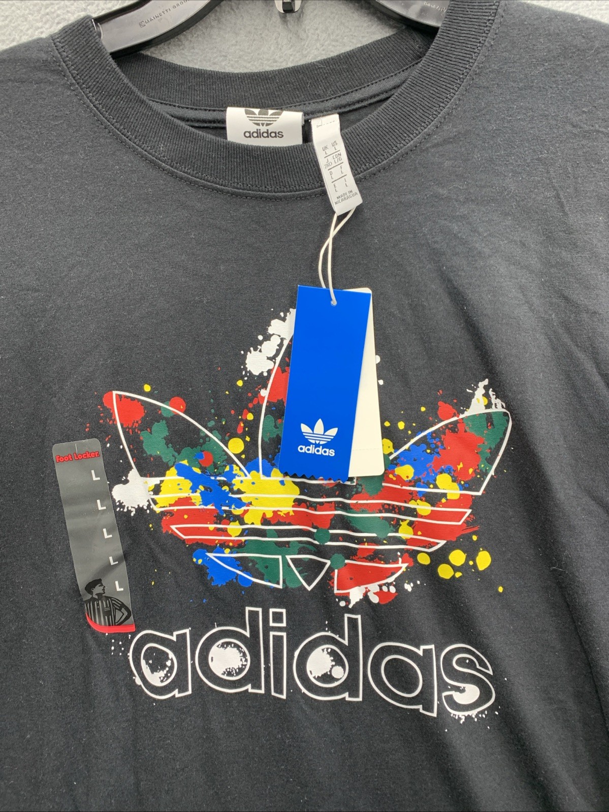 Adidas Graphic Logo Tee T-Shirt Men’s Large Black Trefold Splatte Dead Stock New