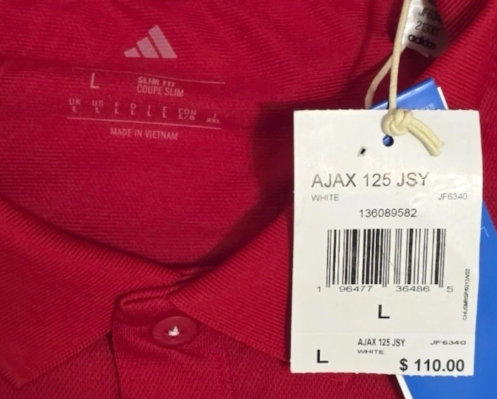 Adidas Ajax Amsterdam Anniversary Jersey White Red JF6340 Slim Fit Multi Size