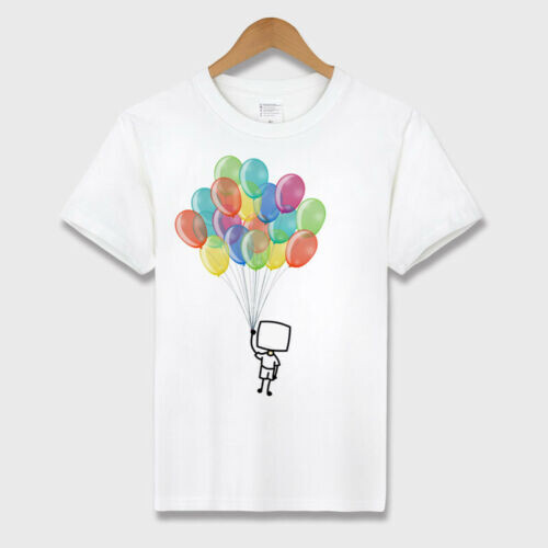 Fashion Designer Rainbow Balloon T-Shirt Slim Fit Unisex White Tee Size S – 3XL