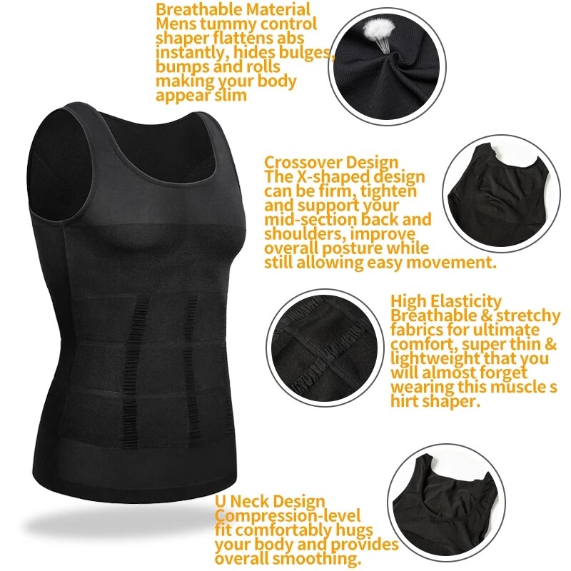 Men’s Slimming Body Shaper Vest Abs Abdomen Compression Shirt Workout Tank Tops#