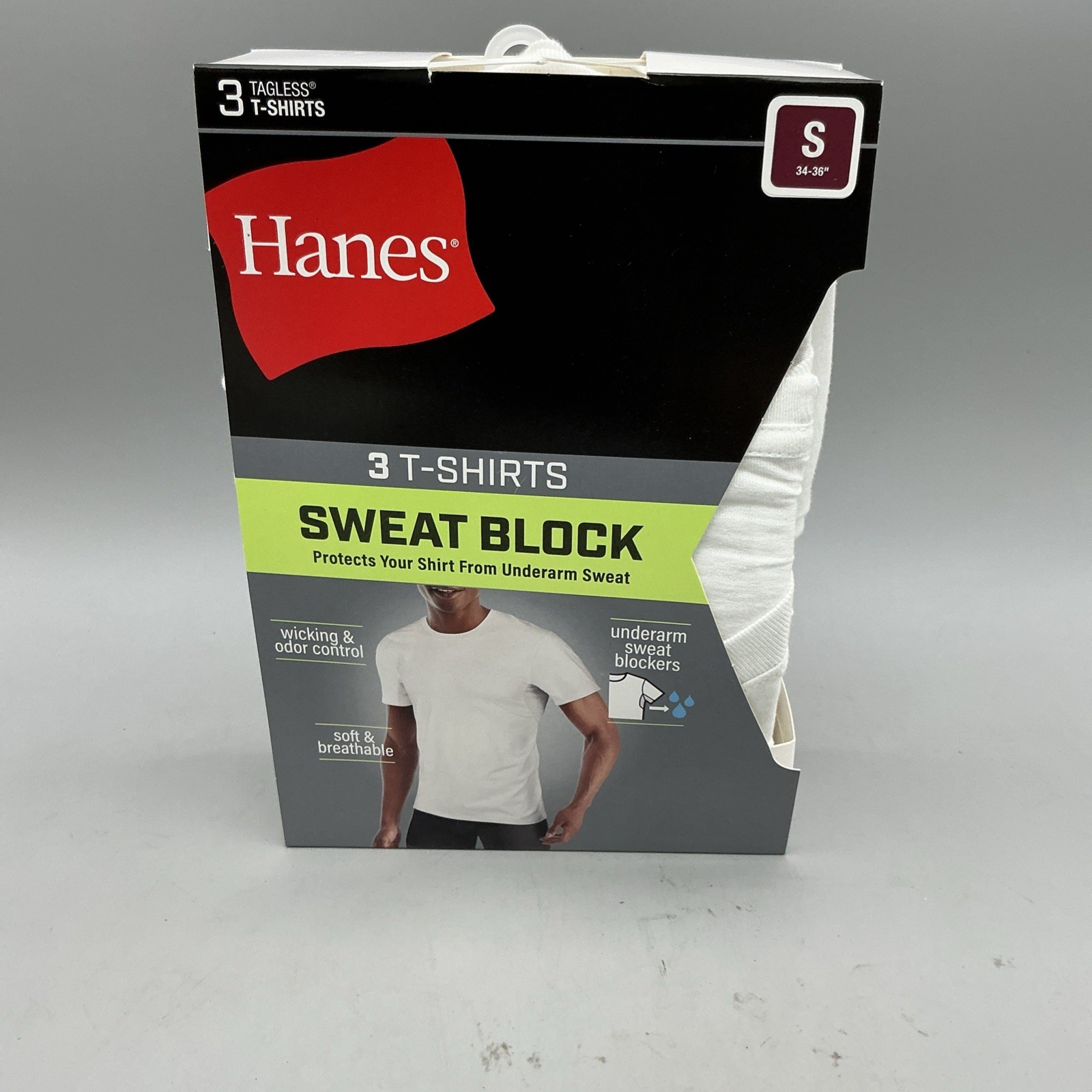 Hanes Mens Short Sleeve White T-Shirts 3 Pack Sweat Block Size Small New