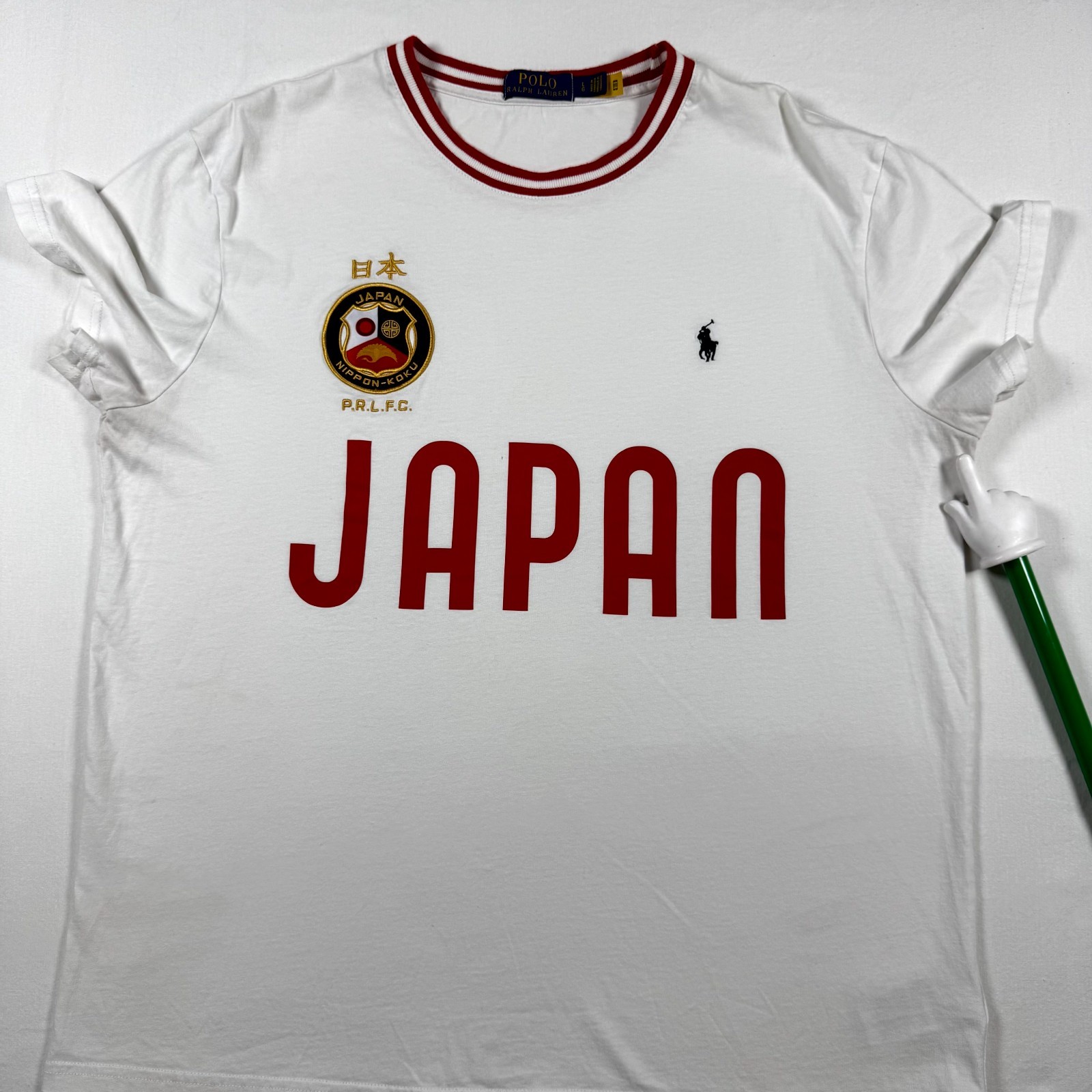 Polo Ralph Lauren Japan T-Shirt Mens Large White Graphic Patch Logo Short Sleeve