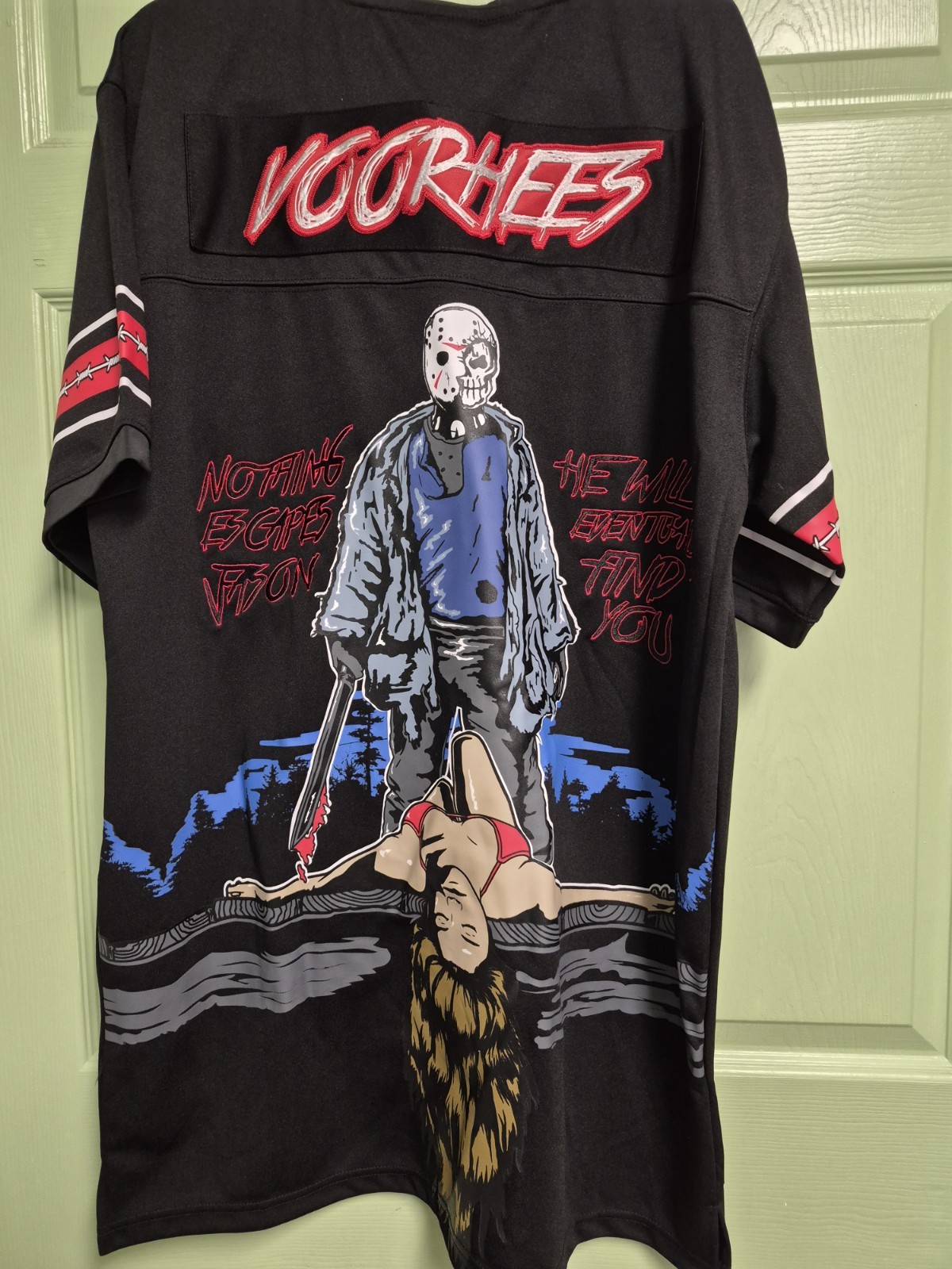Brand X Camp Crystal Lake Jason Voorhees Men’s Black V-Neck Jersey Tee 3XL