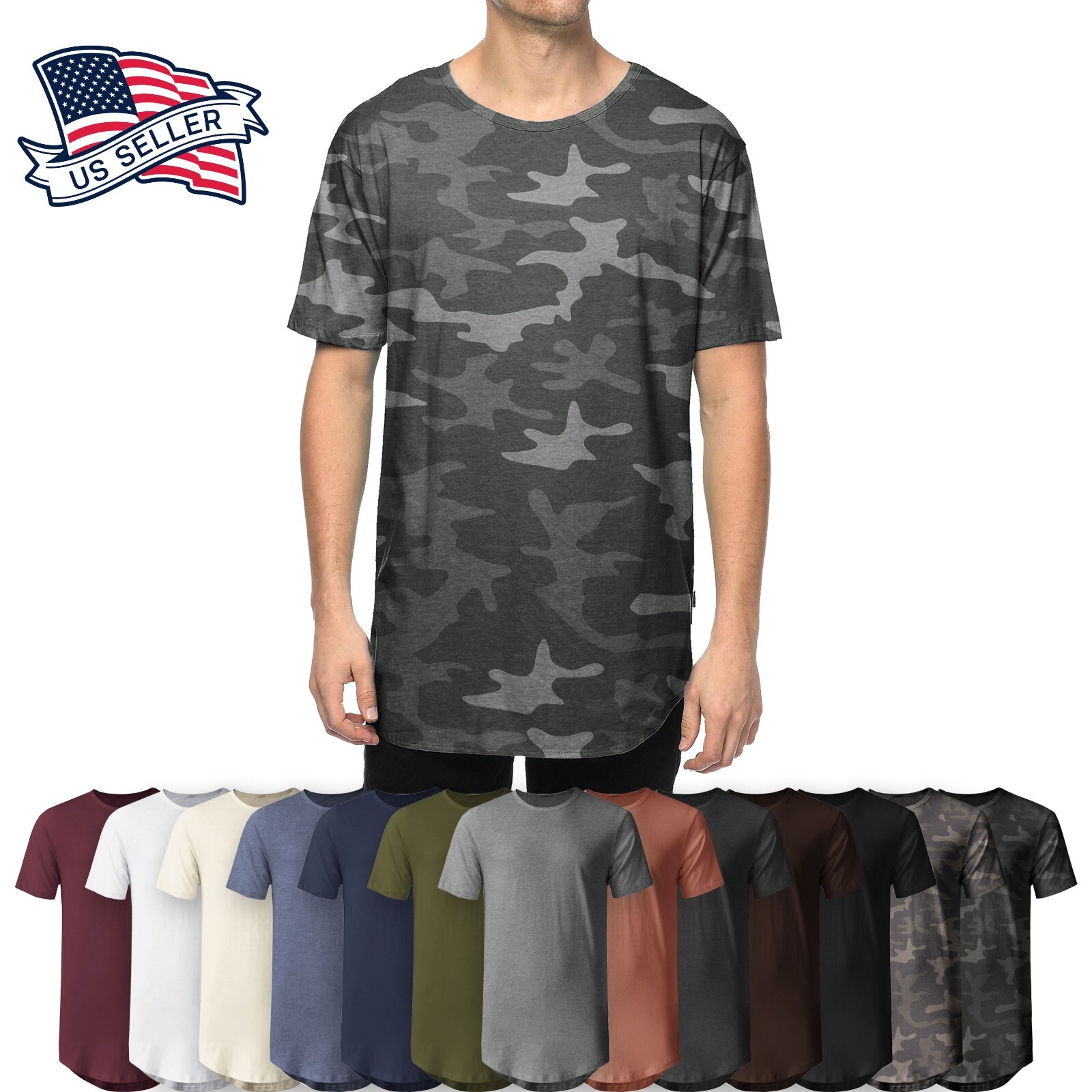 Men Hipster T shirts Extended Tee Longline Elongated Fashion Casual Hip Hop