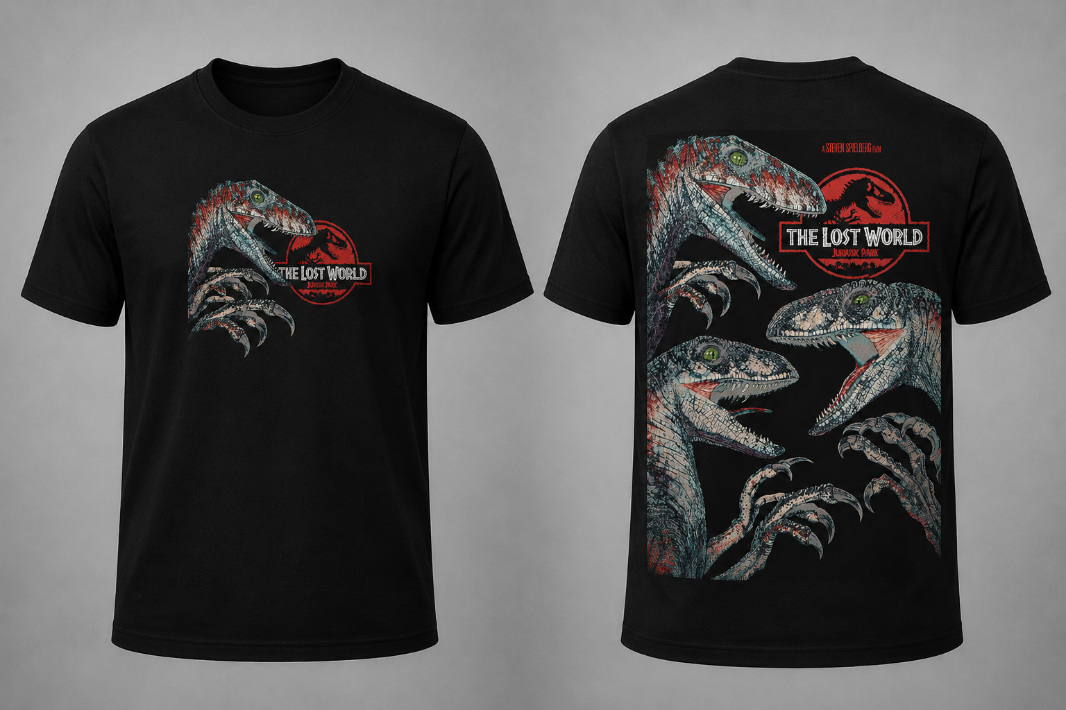 Jurassic Park The Lost World Raptor Graphic T-Shirt Double Sided Vintage Tee