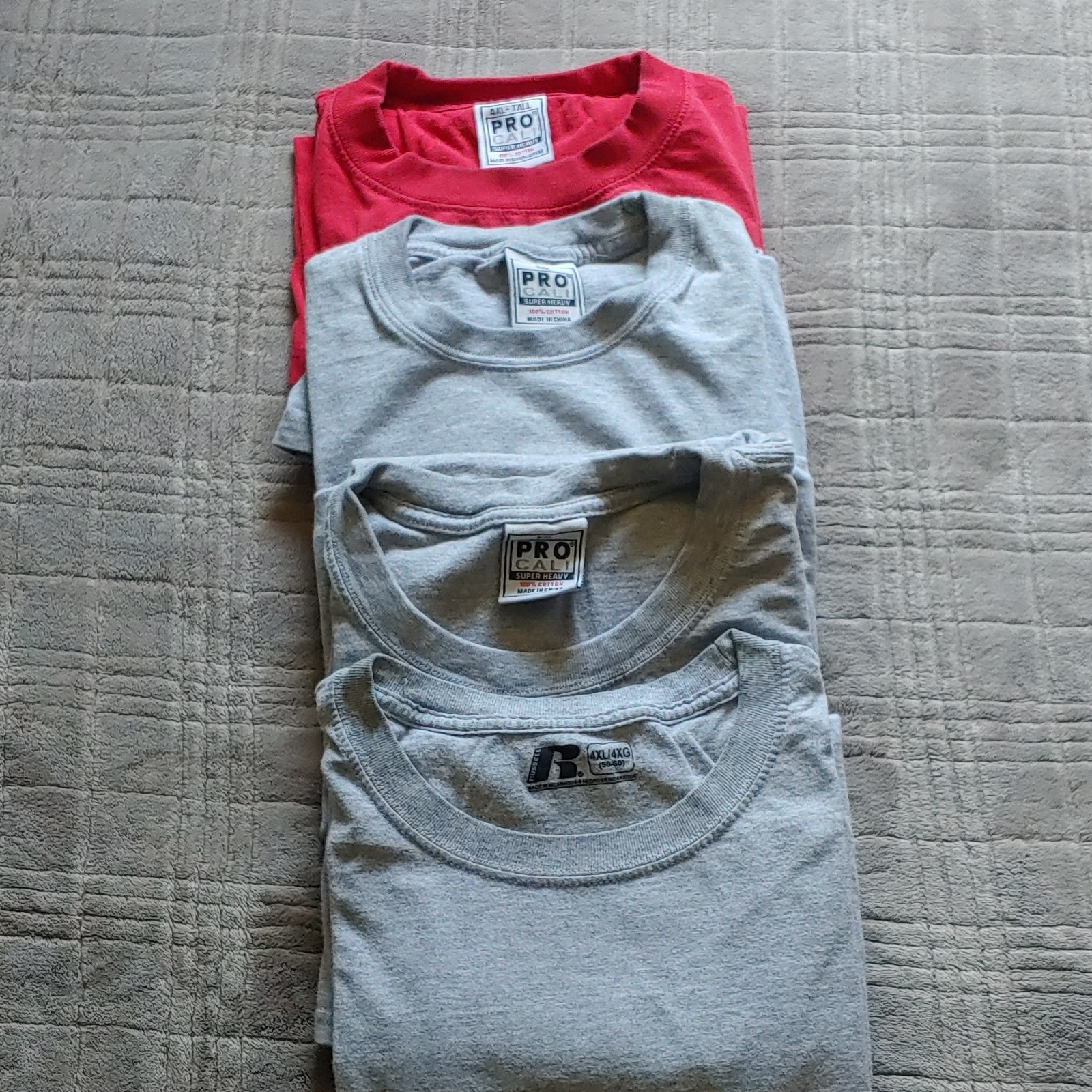 Pro Club Super Heavy Men’s Cotton Jersey Crew Neck T-Shirt Lot Red Gray 4XL