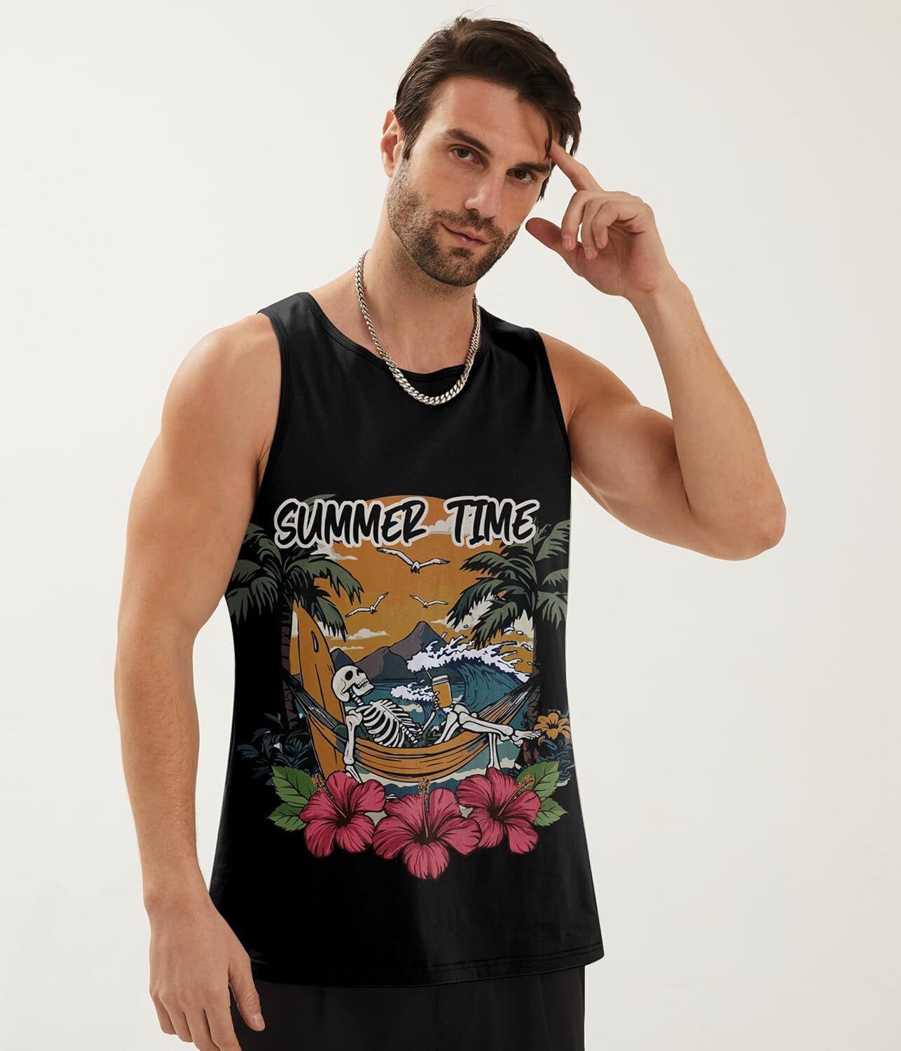 Mens Cotton Tank Tops Funny Graphic Beach Summer Sleeveless Muscle Tank Top