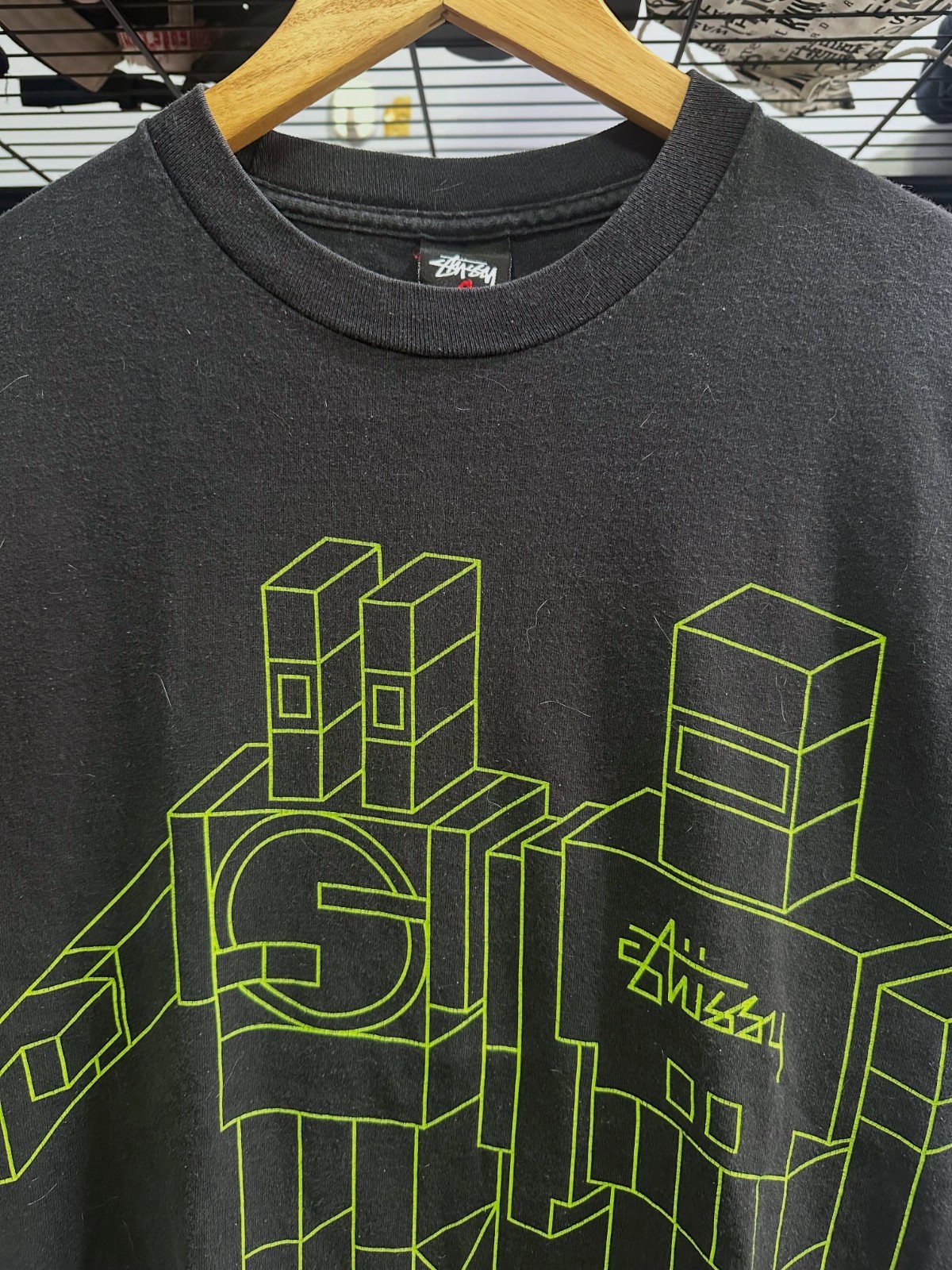 Stussy x Delta Giant Robot T-Shirt Black Neon Green Size S Graphic Tee