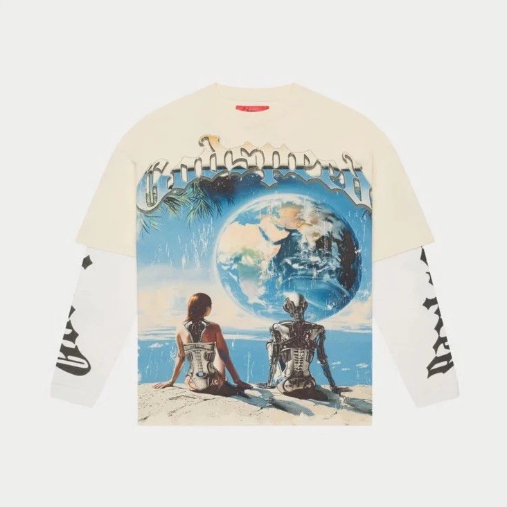 GODSPEED ARTIFICIAL LOVE THERMAL SLEEVE TEE WHITE-MULTI SIZE SMALL NWT