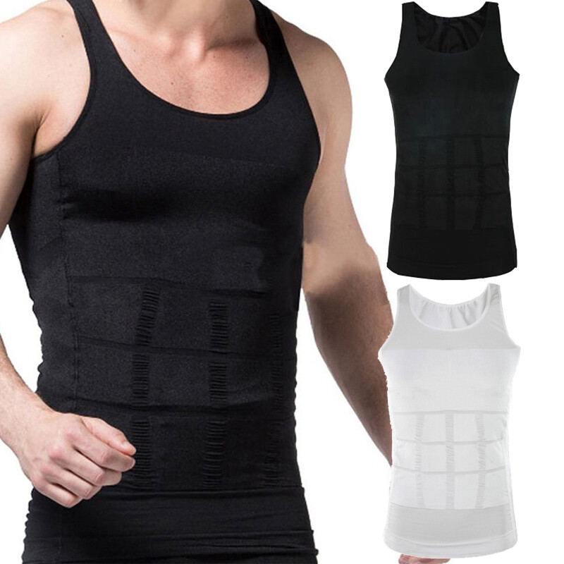 Mens Body Shaper Slimming Shirt Tummy Vest Compression Muscle Tank Top Shapewear