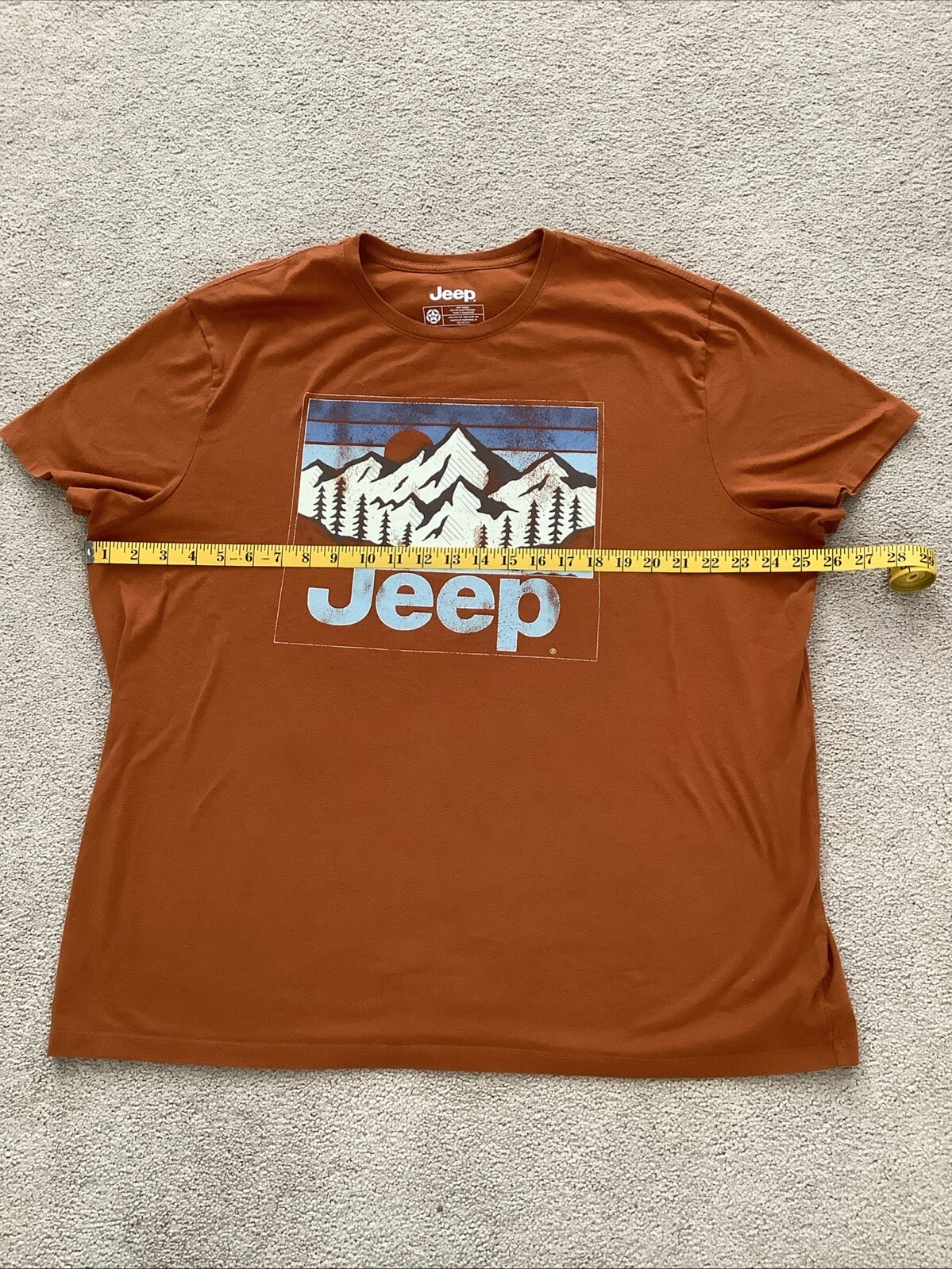 Vintage Jeep Mountain Logo Burnt Orange Mens T-Shirt XXL 4×4 Wrangler Offroad
