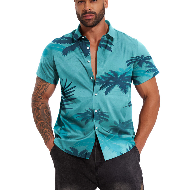Hawaiian Shirt Men Aloha Summer Casual Beach Button-Down Cruise Holiday Party UE
