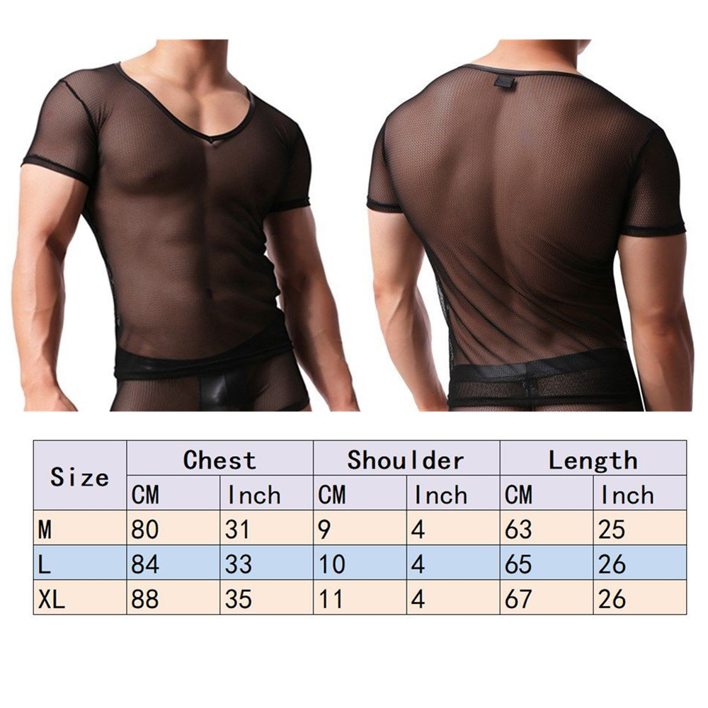 Men Mesh Transparent T-shirt Gym Training Tank Top Net Sport Sheer Boxers Shorts