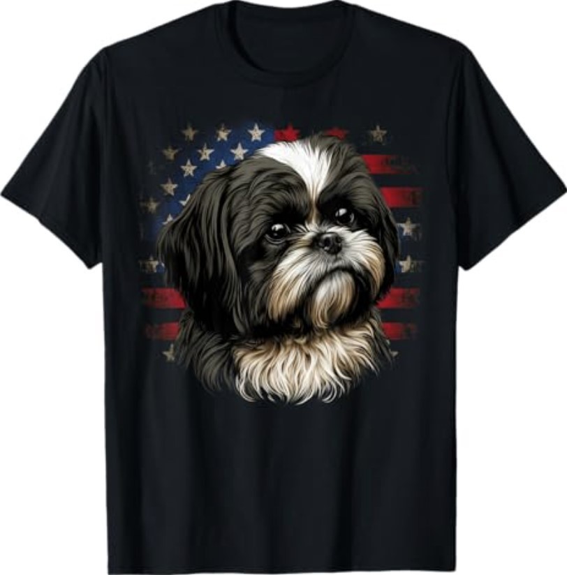 USA 4th of July Shih Tzu on Patriotic American Shih Tzu T-Shirt