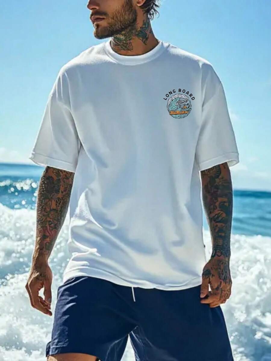Men’s Casual Beach Surfing Element Printed Short Sleeve T-Shirt