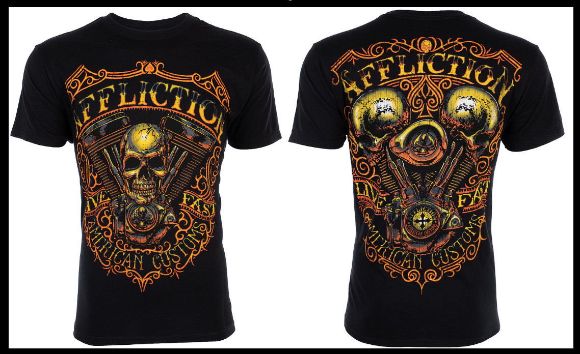 $58 AFFLICTION American Customs THUNDER Skulls Short Sleeve Slim Fit T-shirt NWT