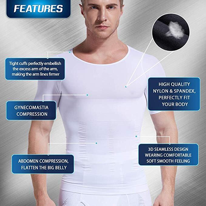 Men Slimming Body Shaper Posture Corrector Vest Tummy Compression T-Shirt Tops