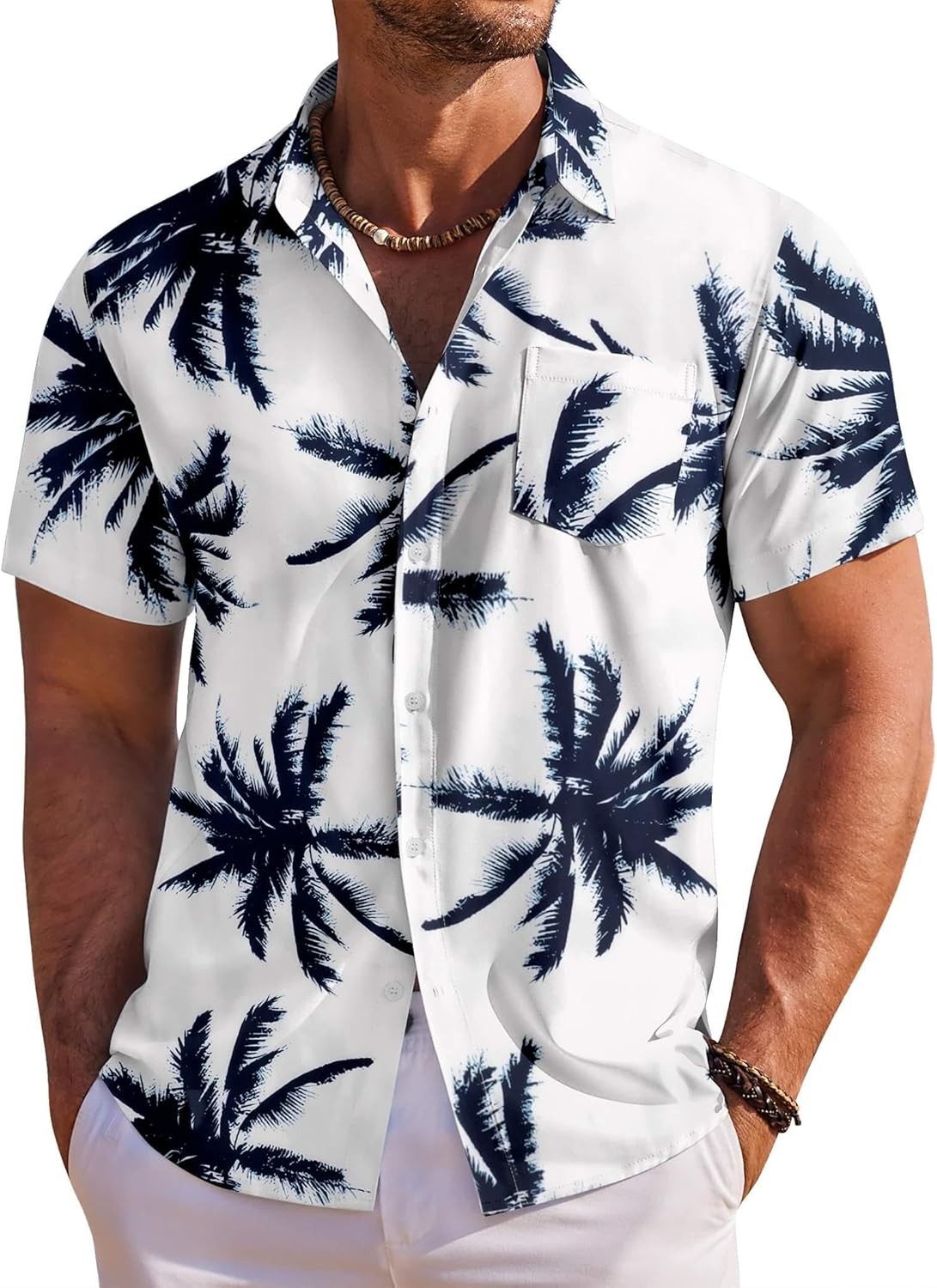 Men’s Hawaiian Shirt Short Sleeve Floral Button Down Tropical Beach Holiday Top