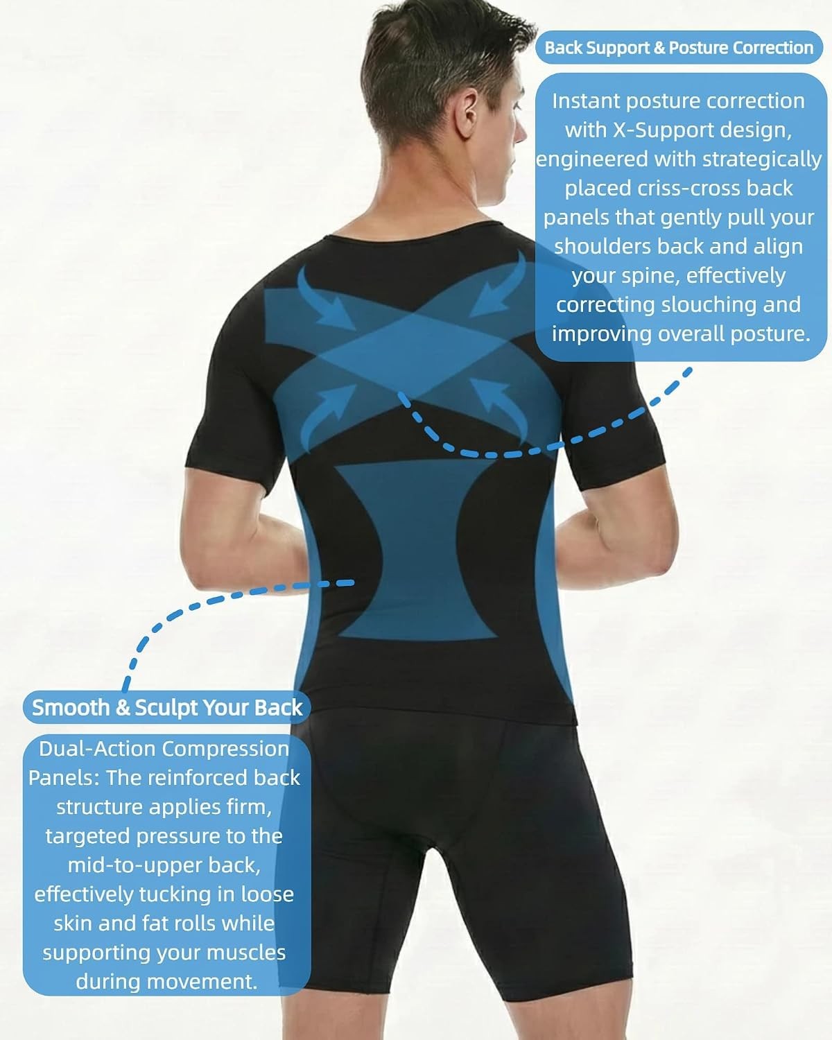 Mens Compression Shirt Posture Corrector Slimming Body Shaper Workout Vest Abs