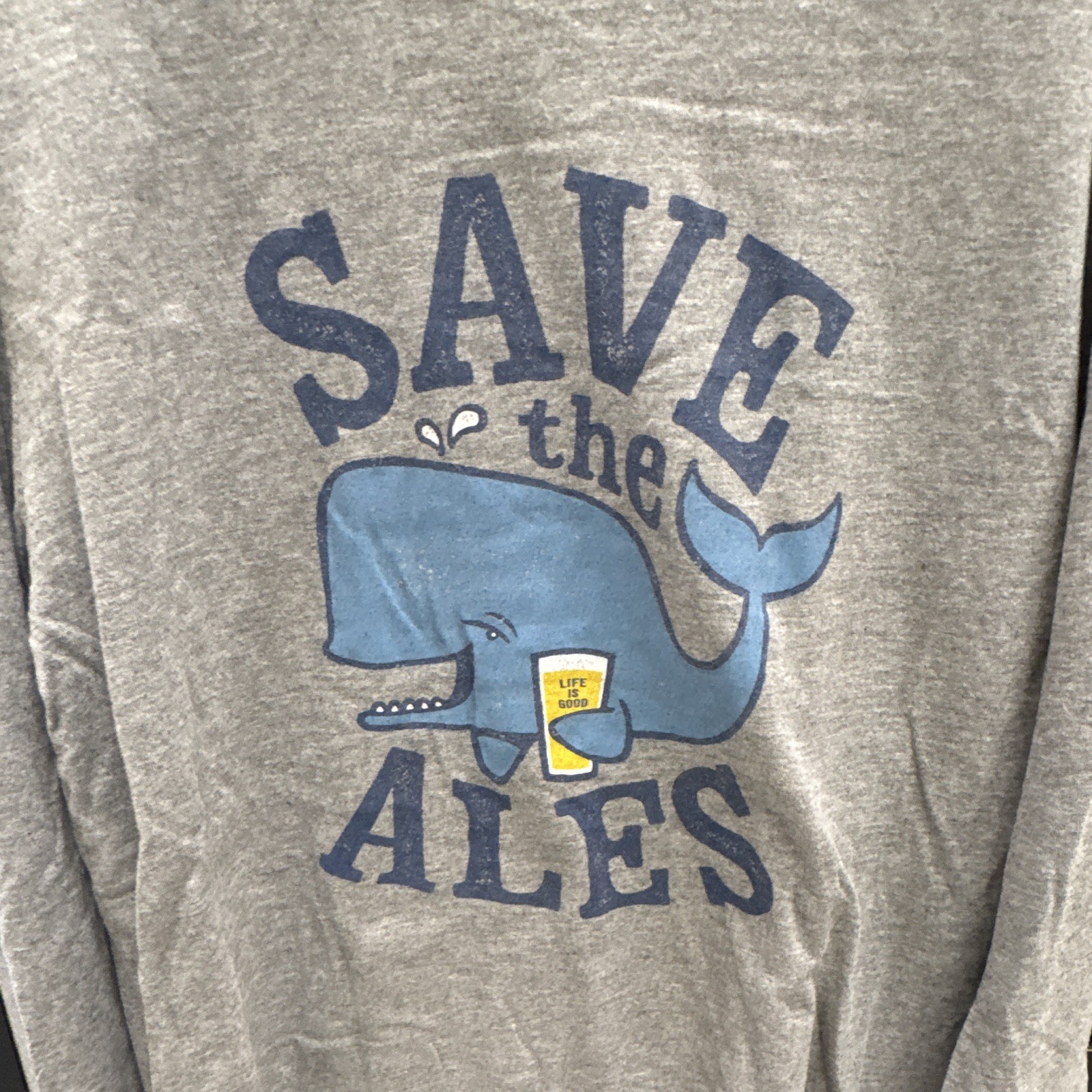 Life is Good Crusher Tee Men’s M Gray Long Sleeve Whale Graphic Tee