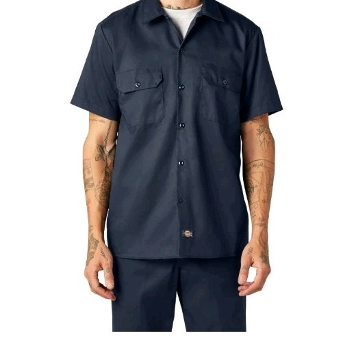 Dickies FLEX Relaxed Fit Button Short Sleeve Work Shirt Men’s Small Dark Navy