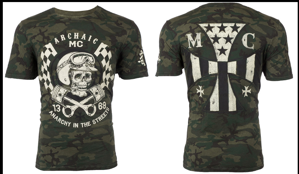 ARCHAIC by AFFLICTION Military Camo FUEL INJECTOR Short Sleeve Slim Fit T-shirt