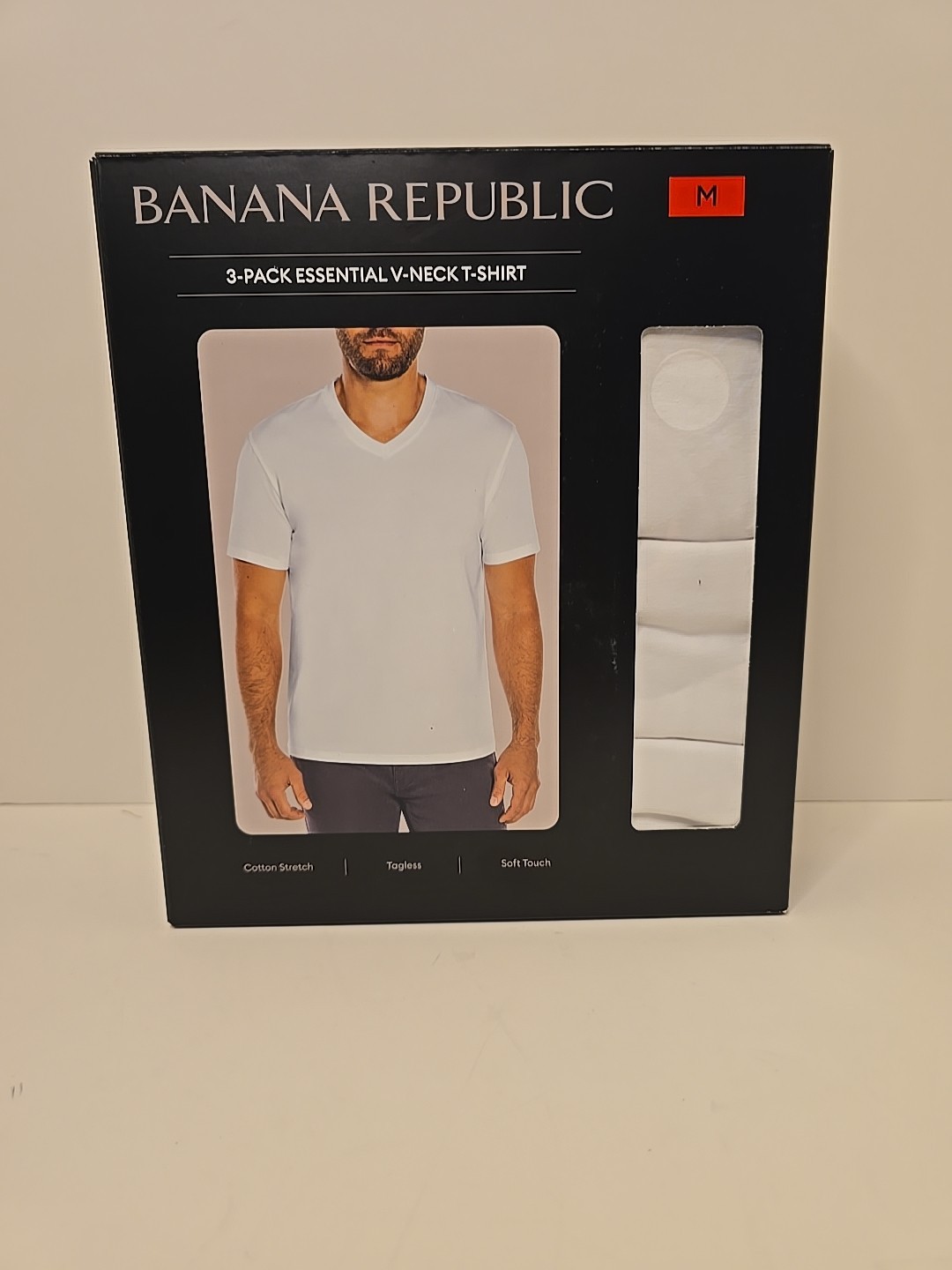 Banana Republic Men’s V-Neck T-Shirt Cotton Stretch Soft, White, 3 Pack M