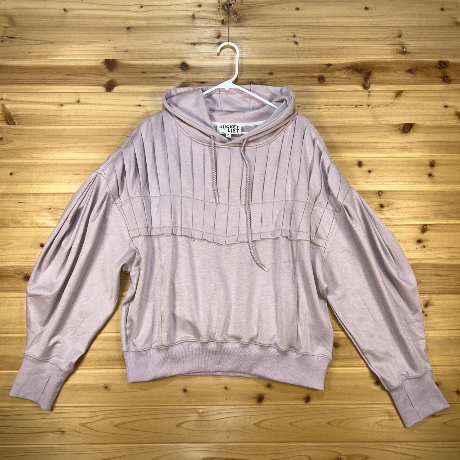 NEW Bucket List Hoodie Womens Medium Lavender Purple Pleated Hooded Sweatshirt