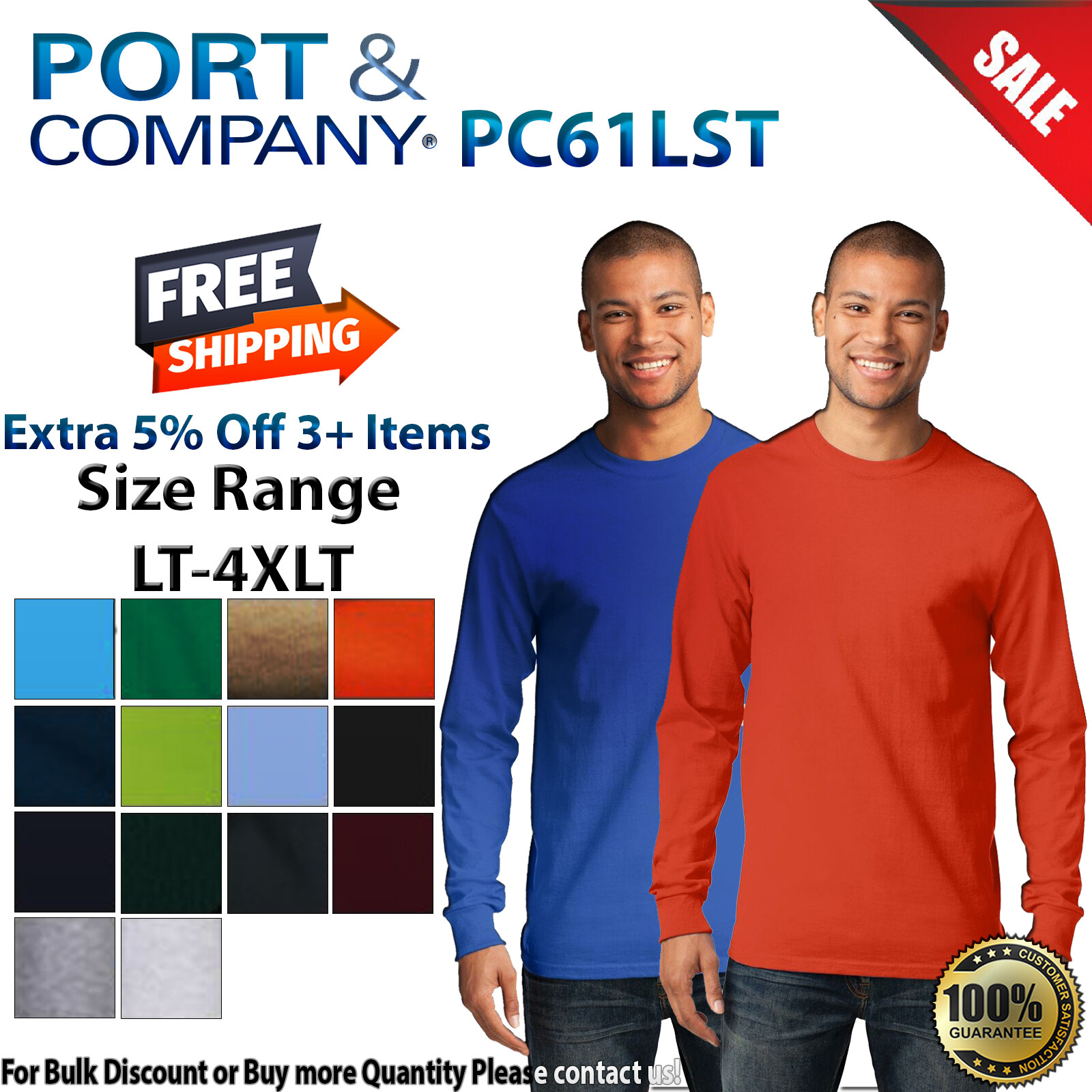 Port & Company PC61LST Mens Big & Tall Long Sleeve Essential Crew Neck T-Shirt