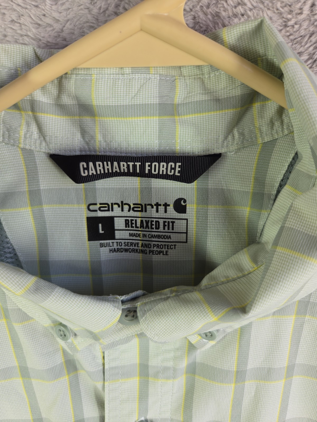Carhartt Force Shirt Men’s L Relaxed Fit Workwear Outdoor Green Plaid