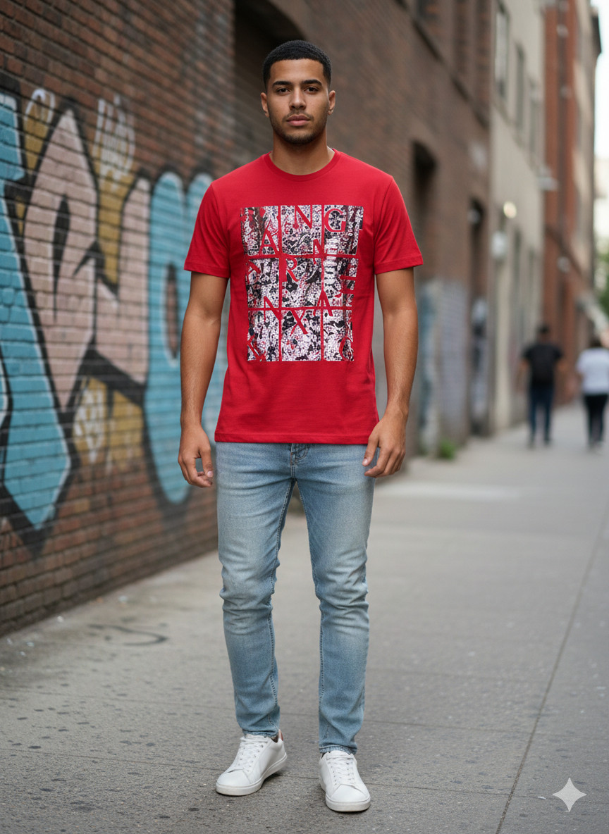 ARMANI EXCHANGE Red AX-19 Short Sleeve Slim Fit Designer Mens T-shirt LARGE NWT