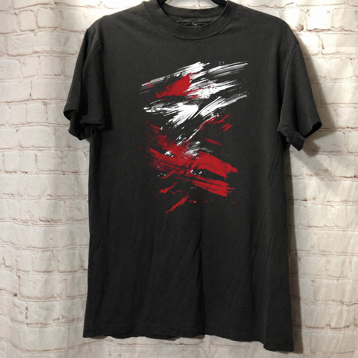 Red and Black Abstract Splatter Graphic T-Shirt