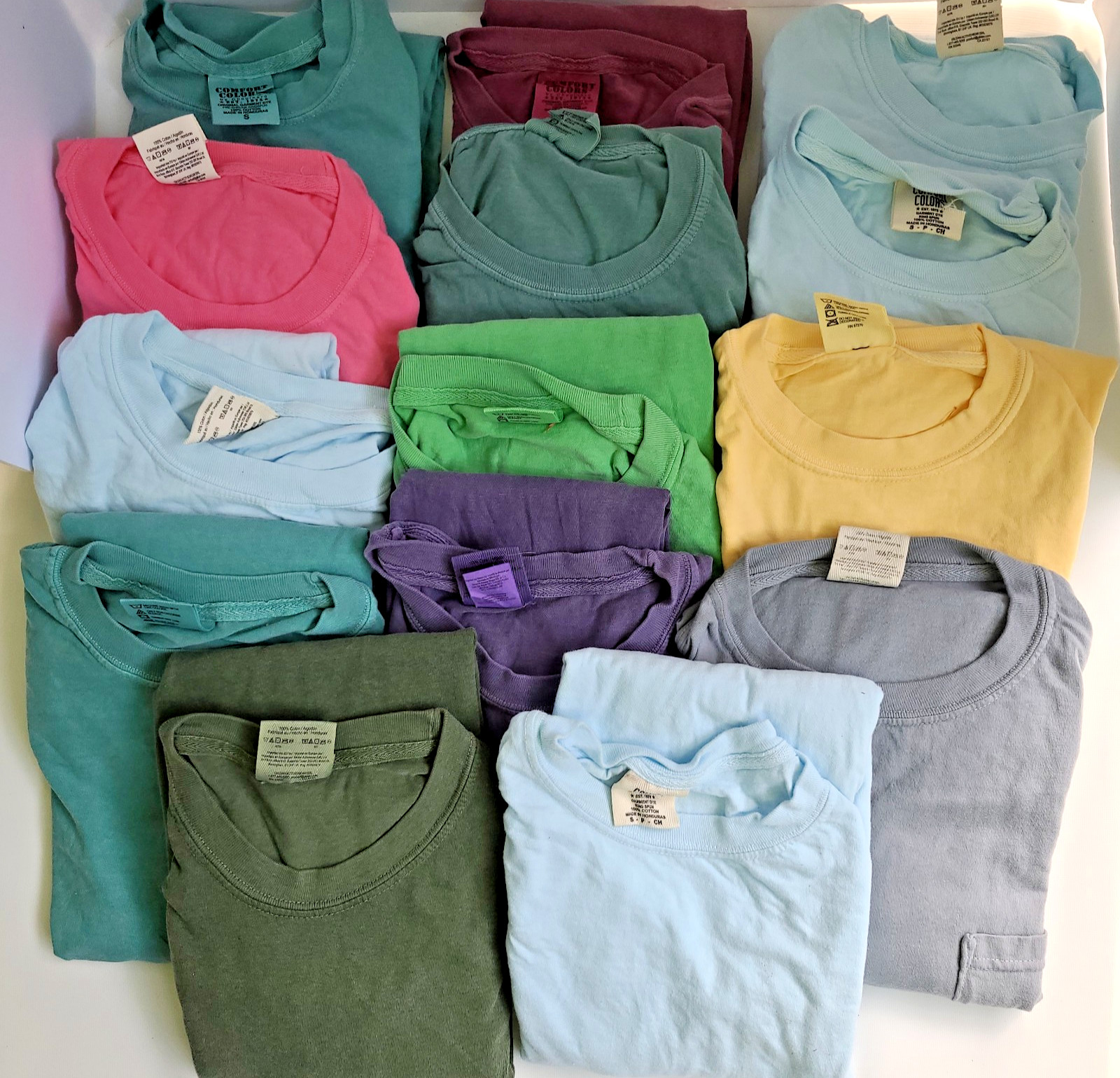 14 Mens S, T Shirts Tees – Various Colors – Ring Spun, Garment Dyed, w/ Flaws
