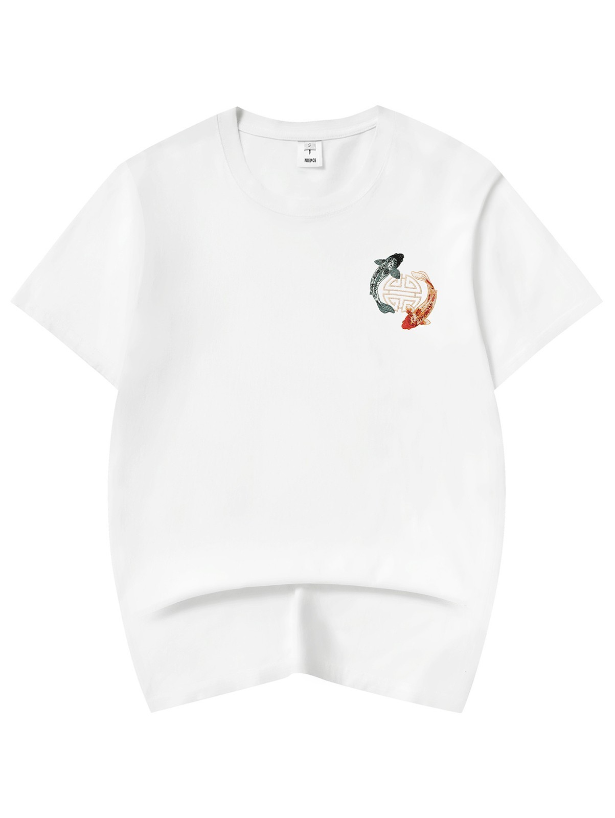 Niepce Japanese Streetwear Embroidery T-shirt Koi Graphic Tee for Men