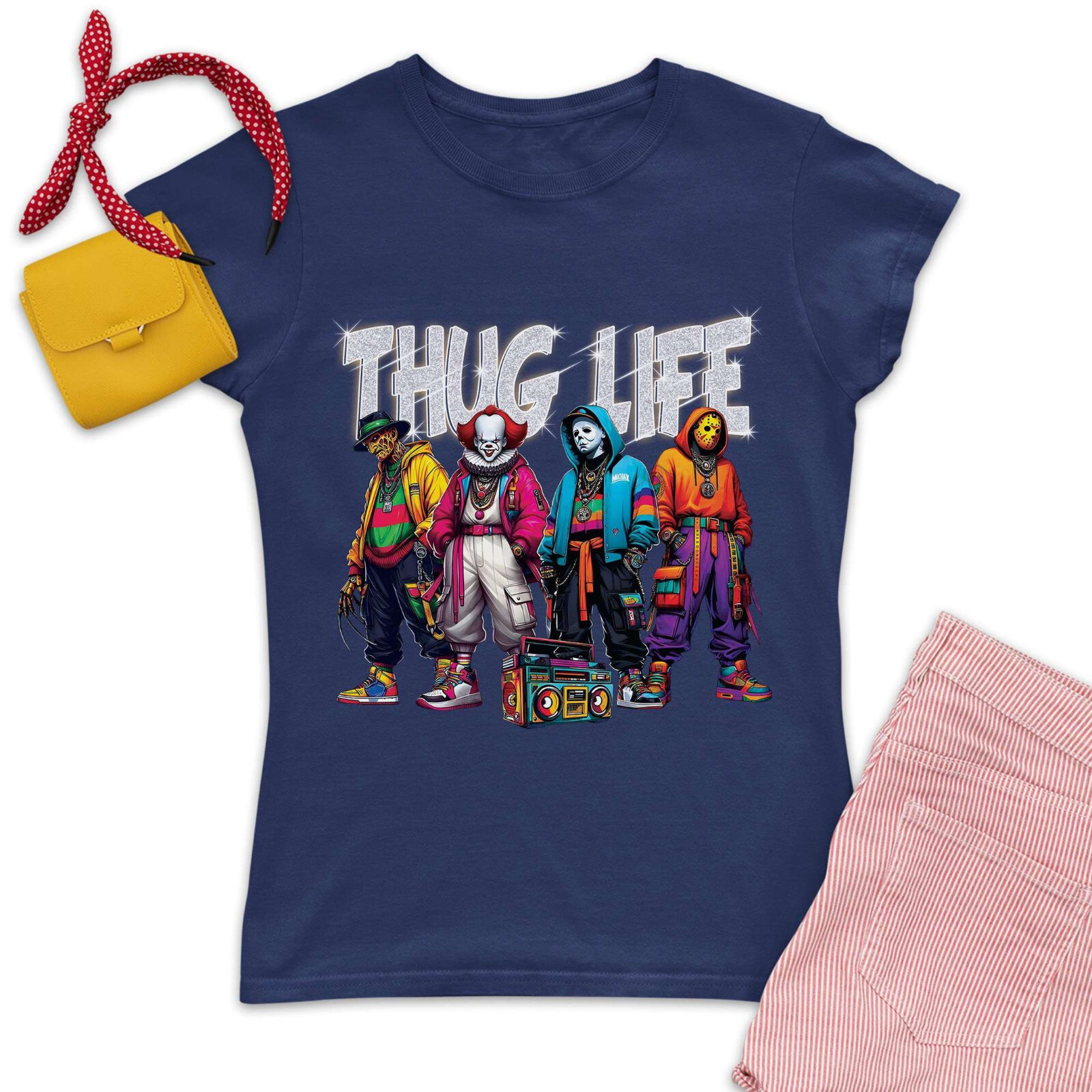 Thug Life Gangster Horror Icons Halloween T-Shirt, Horror Movie Characters Shirt