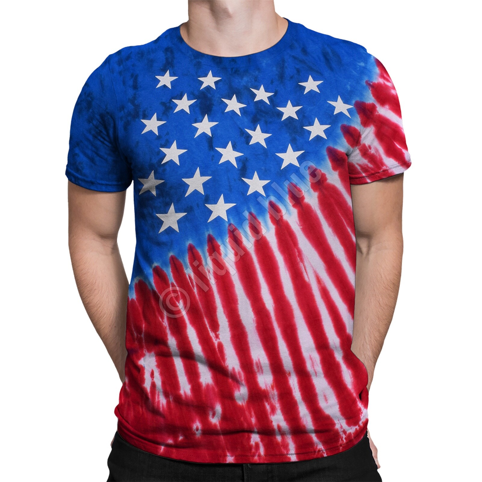 USA FLAG-STARS & STRIPES-Tie Dye T-SHIRT- S-M-L-XL-2X,3X-4X-5X-6X-Yth S-M-L-XL