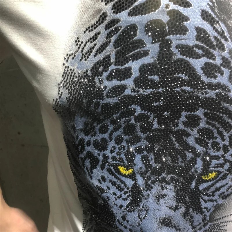 New Men Luxury Leopard Rhinestones Fashion Black White T-Shirt High Quality