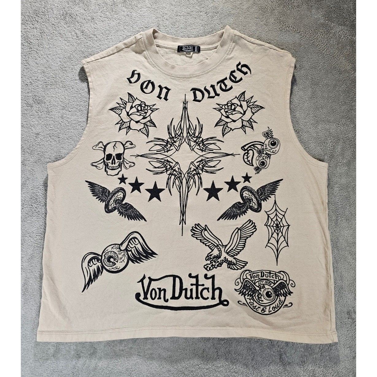 Von Dutch Originals Von Dutch Graphic Sleeveless Tank Top Large Y2K Tattoo Goth