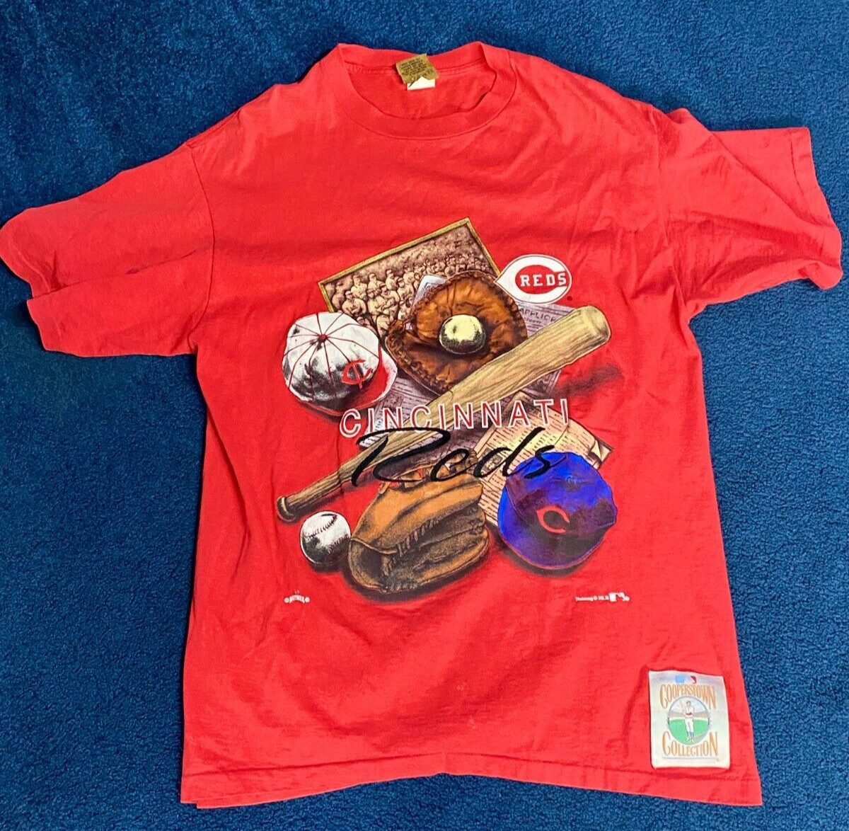 VTG Nutmeg Cincinnati REDS MLB Cooperstown Collection Baseball Shirt Size L CL01