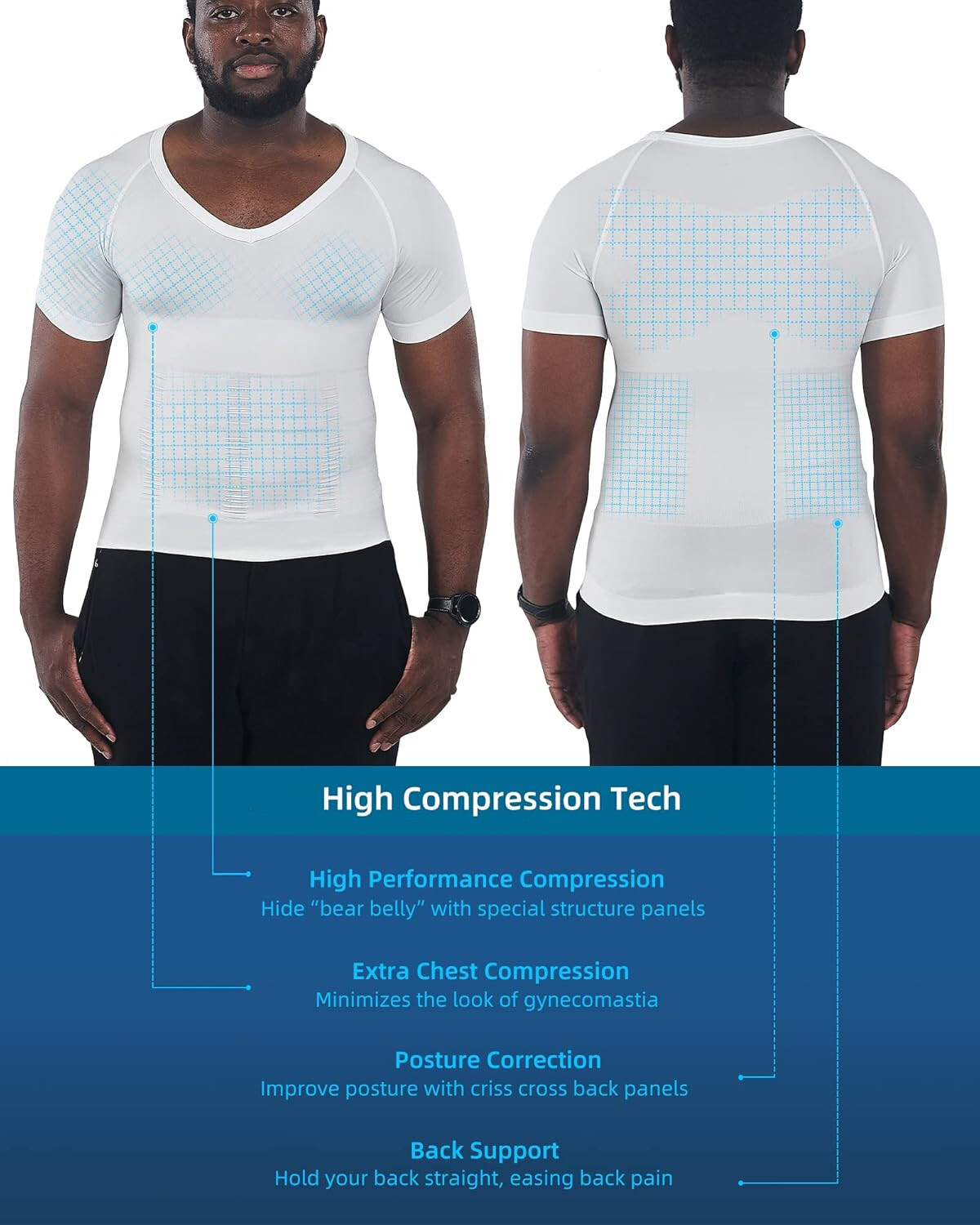 Men’s Gynecomastia Undershirt V-Neck Chest Compression Shirts Slim Body Shaper
