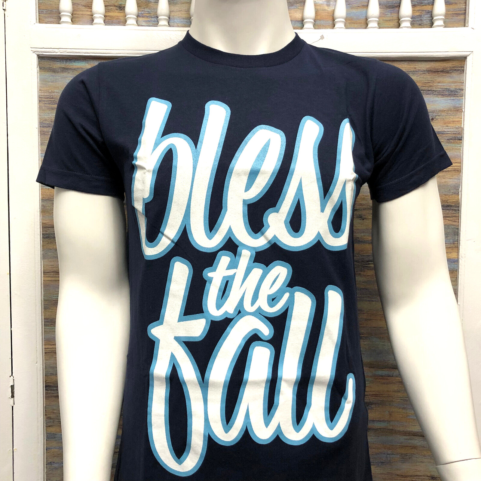 Bless The Fall Spell Out T Shirt Metal Core Band Blue Men’s Size S