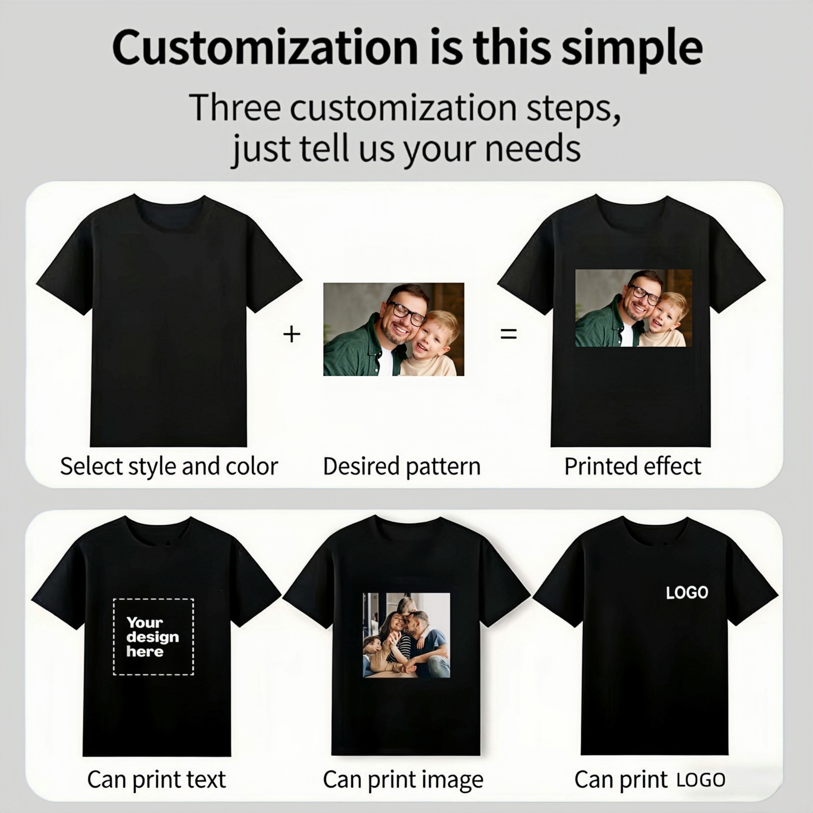 Custom T-Shirts: Print Your Photo/Logo Front & Back, Unisex Personalized Tee