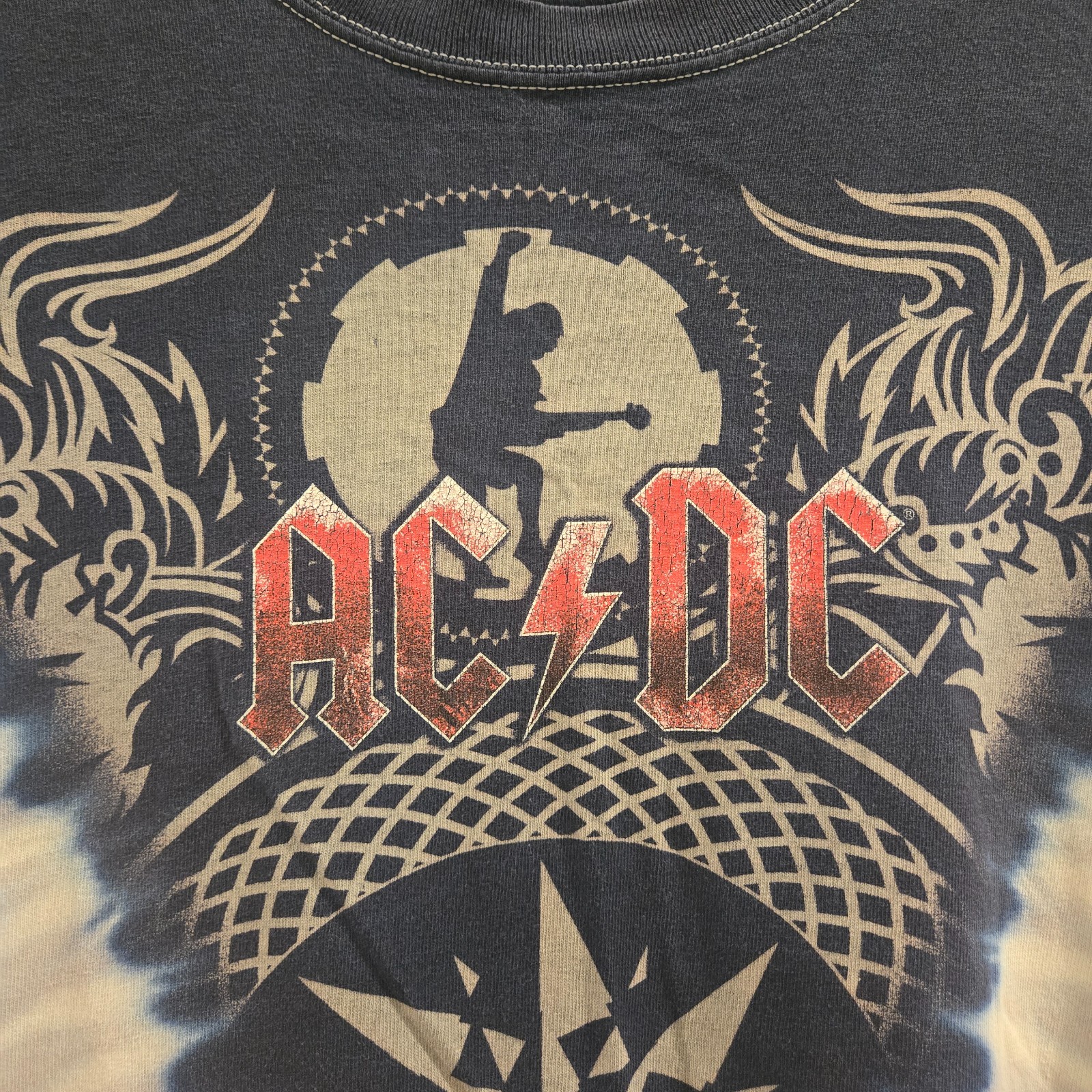Vintage AC/DC Black Ice Pleated V Tie Dye Official 2008 Tour Concert Shirt Sz L
