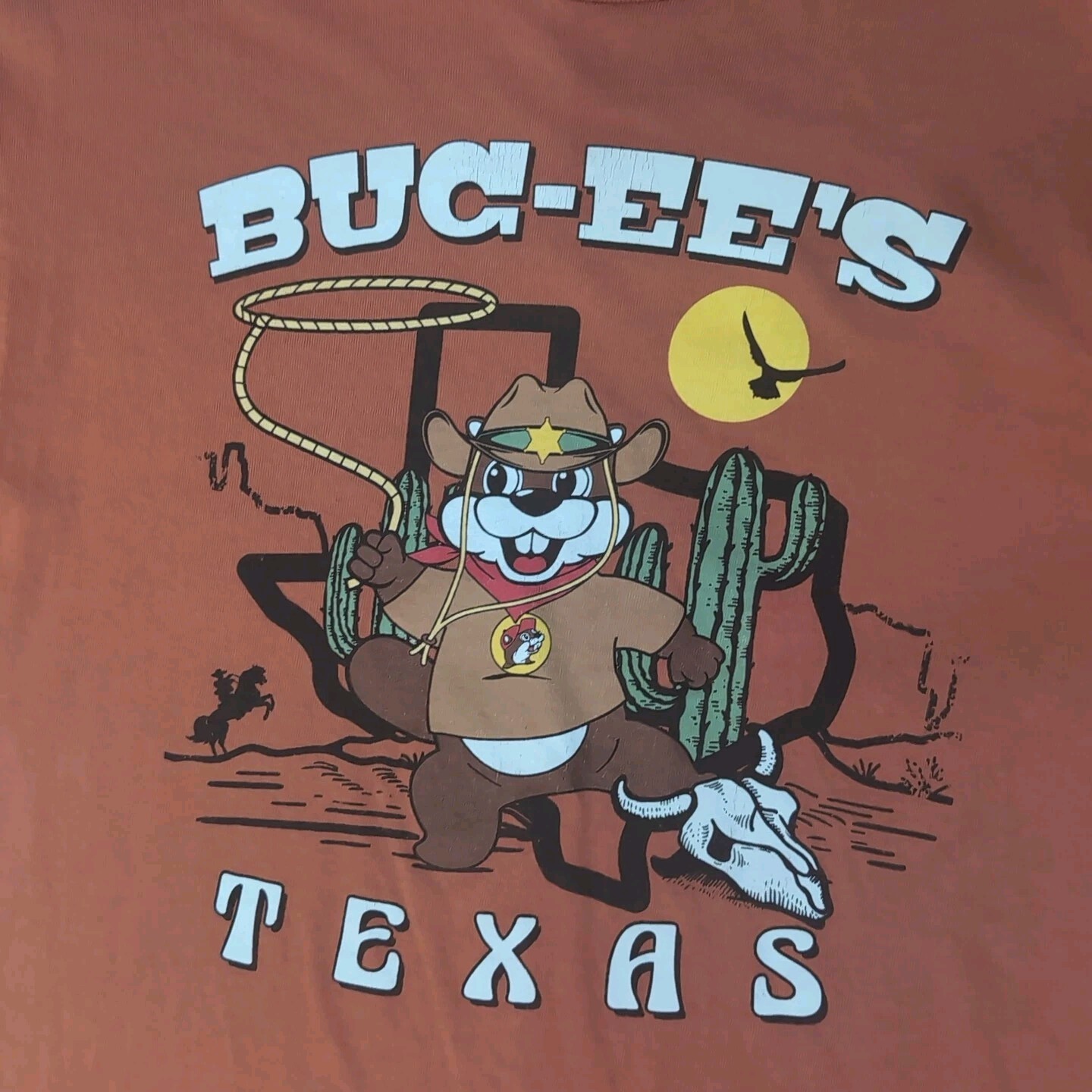 Buc-ees Texas T-shirt Sheriff Beaver Burnt Orange Lasso Western Shirt Size Large