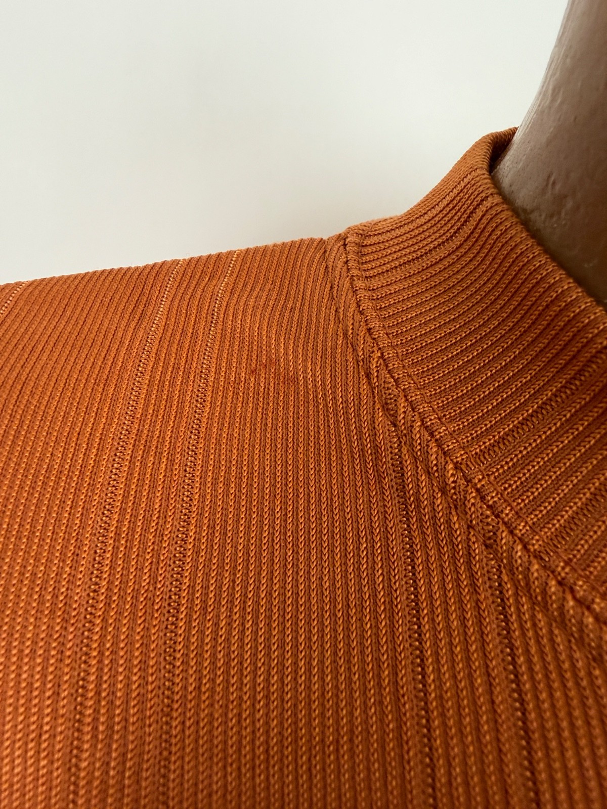 Vintage 90s Y2K Ribbed Shirt Men Large Silky Stretchy Polyester Burnt Orange