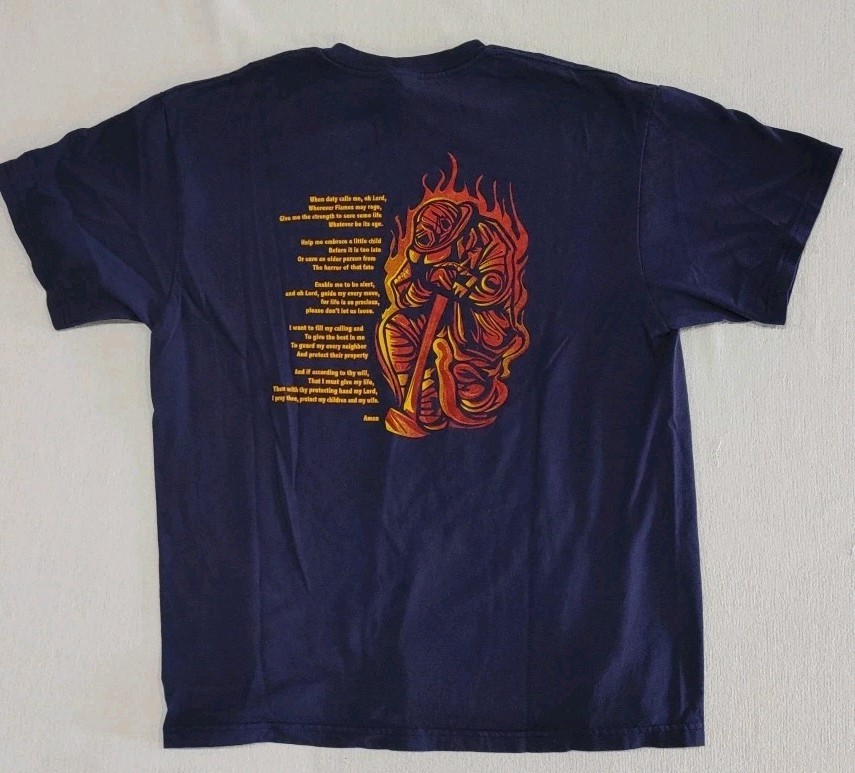 Firefighter Prayer Tshirt Delta Pro Weight Navy Blue 2-Sided Adult Size Large